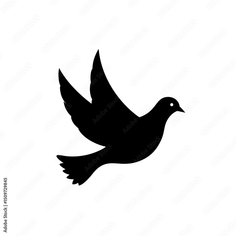 Fototapeta premium Black Silhouette Of a Side View Dove Flying on White Background vector illustration