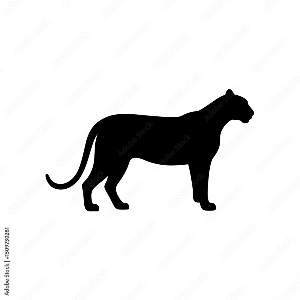 Fototapeta premium Black Silhouette Of a Side View Cougar on White Background vector illustration
