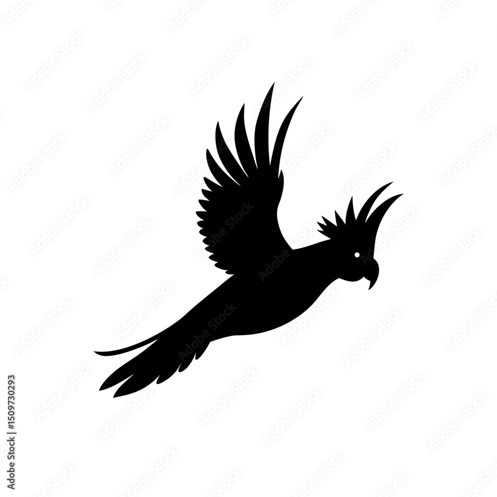Obraz premium Black Silhouette Of a Side View Cockatoo Flying on White Background vector illustration