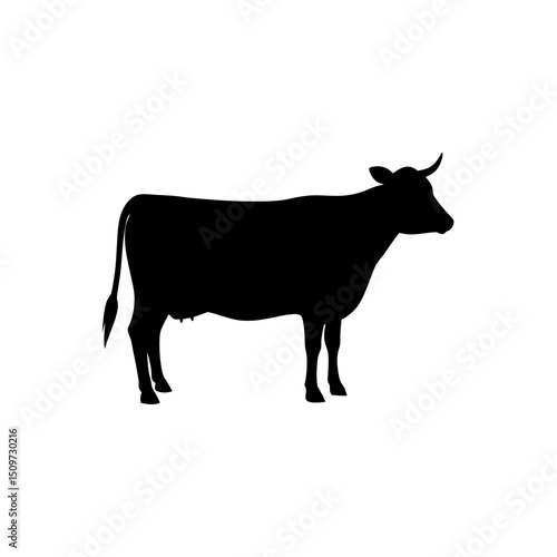 Black Silhouette Of a Side View Cow Standing Calmly vector illustration