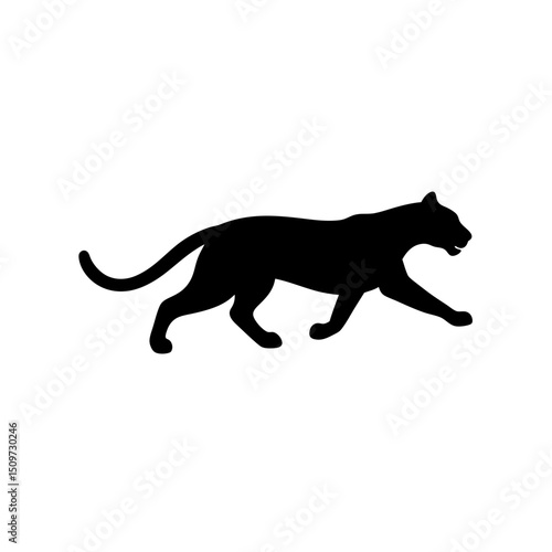 Black Silhouette Of a Side View Cougar Running Swiftly vector illustration