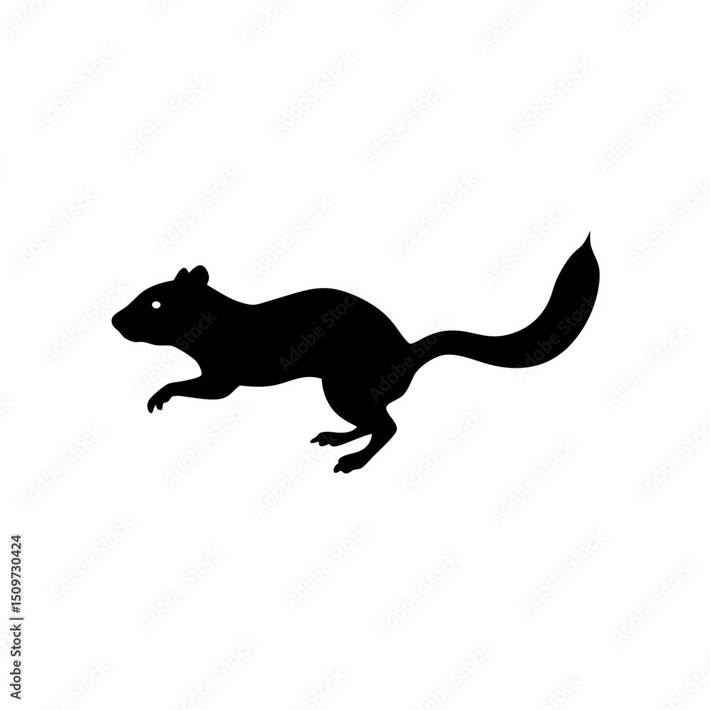 Obraz premium Black Silhouette Of a Side View Chipmunk Jumping with Acorn vector illustration