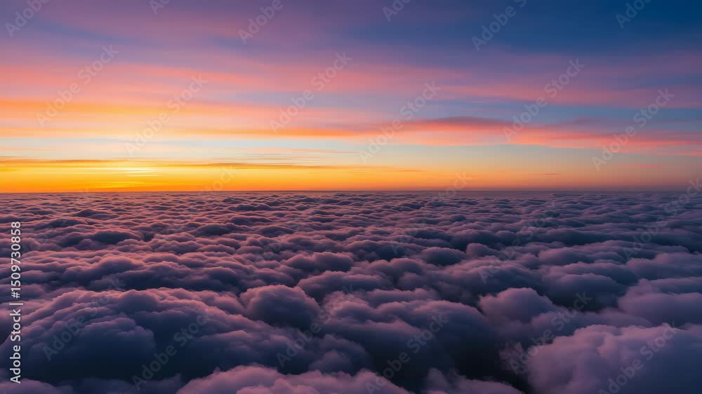 Aerial View of Sunset Over Layered Clouds Showing Orange Pink and Purple Hues Aerial View of Sunset Over Layered Clouds Showing Orange Pink and Purple Hues