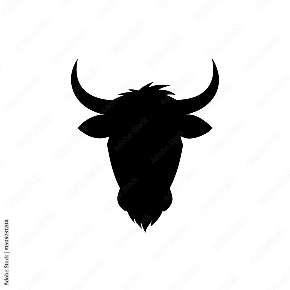 Obraz premium Black Silhouette Of a Yak Head Outline on White Background vector illustration