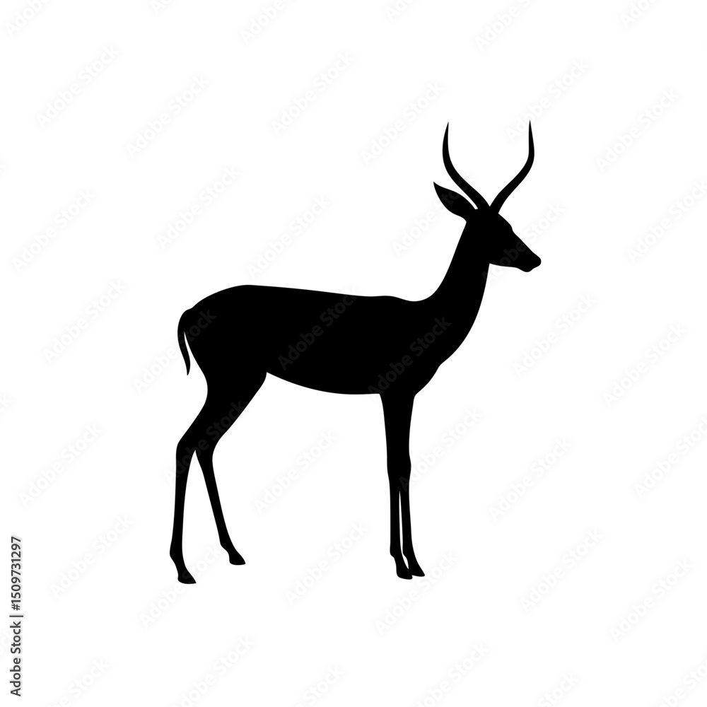 Obraz premium Black Silhouette Of a Springbok Jumping on White Background vector illustration
