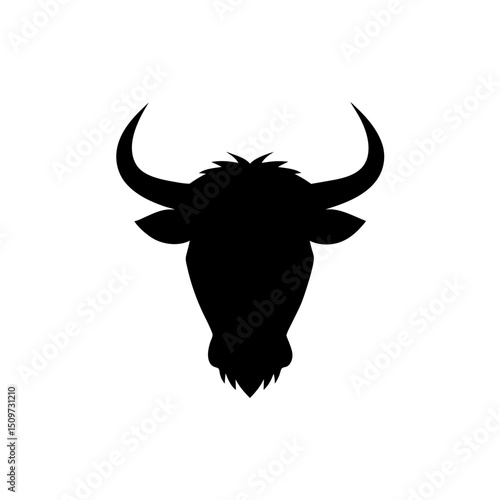 Black Silhouette Of a Yak Head Isolated on White Background vector illustration