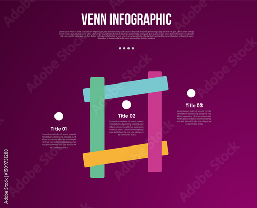 venn diagram infographic with square rectangle structure with ladder structure with 6 point dark background style for slide presentation