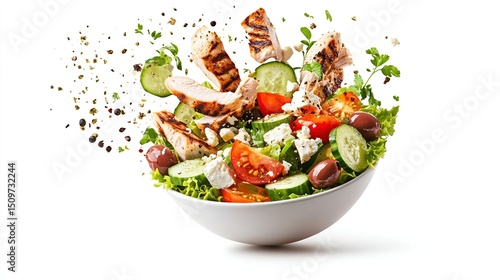 Grilled chicken salad explosion in bowl