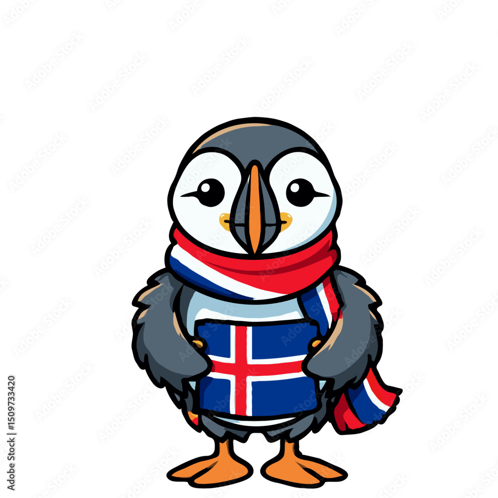 Obraz premium Cute Icelandic Puffin Celebrating National Day