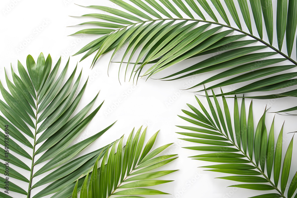 Fototapeta premium Tropical Green Palm Leaves Isolated on White Background for Nature and Botanical Design