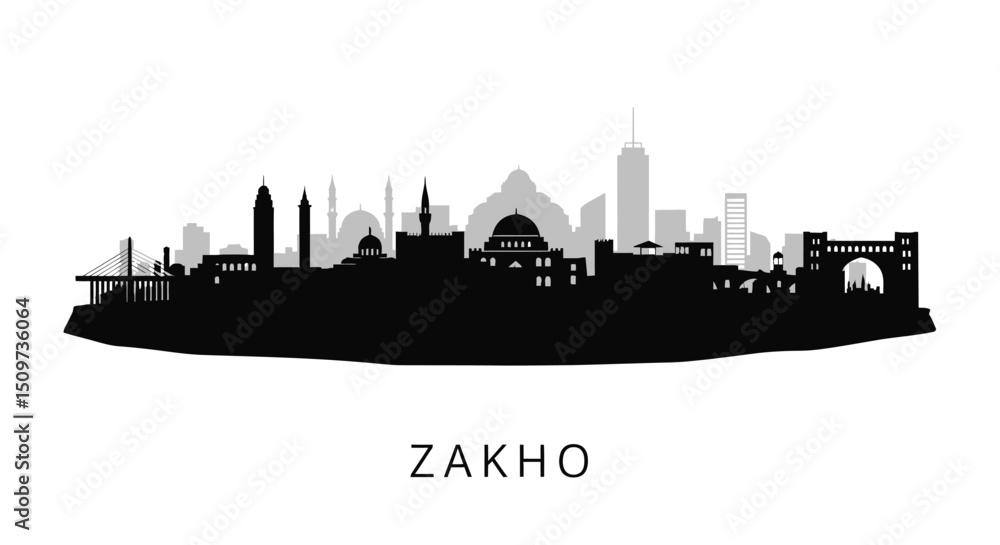 Naklejka premium Zakho Iraq Skyline Silhouette with Cityscape.