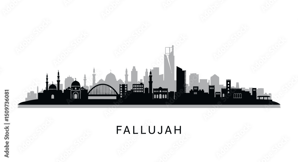 Naklejka premium Fallujah Skyline Silhouette with Iraq, and Cityscape.