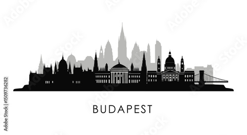 Budapest Skyline Hungary Cityscape Silhouette.
