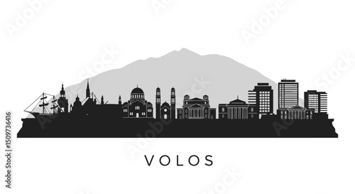 Volos Greece Skyline Black Silhouette Vector.