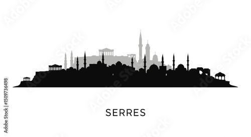 Serres with Greece Skyline Silhouette, Cityscape, and Landmark.