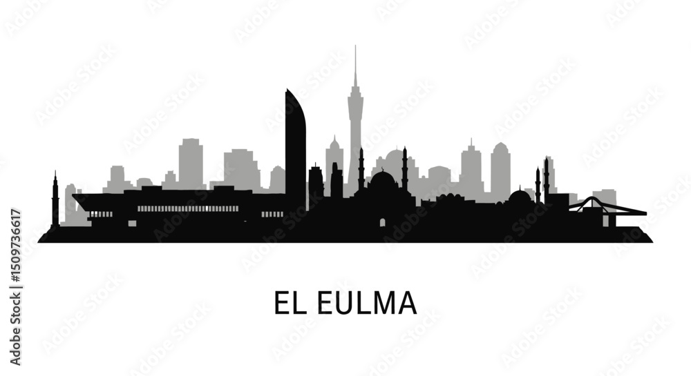 Fototapeta premium El Eulma Skyline Silhouette Vector with Algeria City.