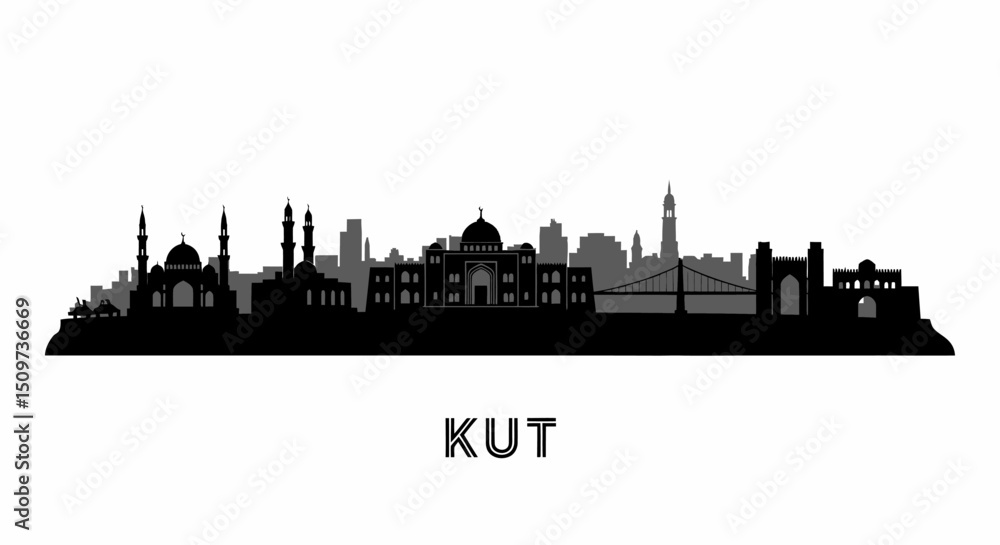 Kut Iraq Skyline Cityscape Silhouette. Kut Iraq Skyline Cityscape Silhouette.