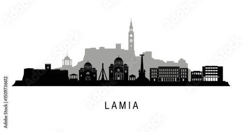 Lamia City Greece Skyline Silhouette Vector.