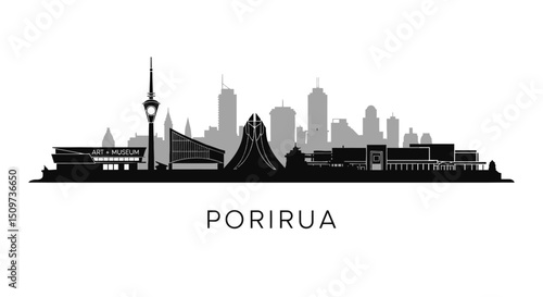 Porirua with NZ Skyline Cityscape Silhouette.