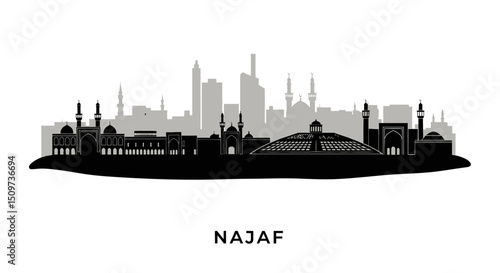 Najaf Iraq skyline silhouette with urban city.