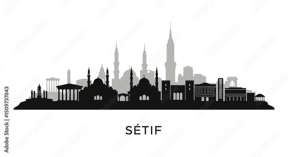 Fototapeta premium Setif Algeria Skyline Silhouette Vector.