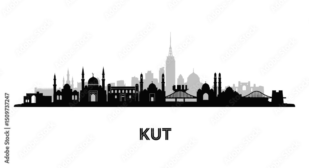 Obraz premium Kut Iraq Skyline Silhouette Landmark Vector.