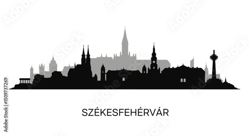 Szkesfehrvr with Hungary skyline Silhouette.