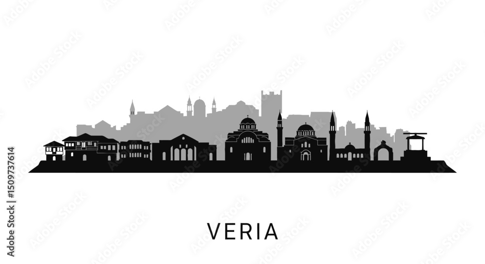 Obraz premium Veria Greece Skyline with Silhouette, Cityscape, and Vector.