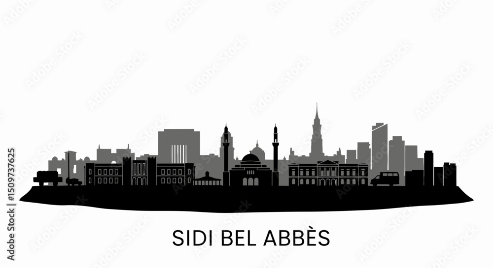 Fototapeta premium Sidi Bel Abbs silhouette with Algeria Skyline.