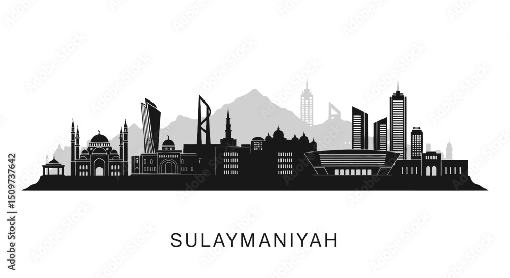 Fototapeta premium Sulaymaniyah Skyline Black with Silhouette.