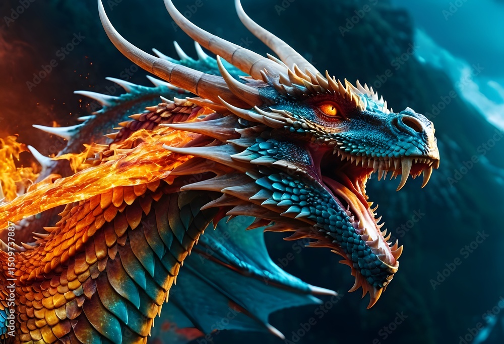 Dual Element Dragon in Mid-Flight - Fire and Ice Dual Element Dragon in Mid-Flight - Fire and Ice