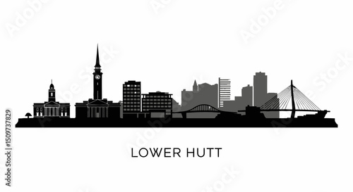 Lower Hutt with New Zealand City Skyline Silhouette.
