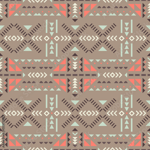 A dynamic tribal motif displaying geometric shapes in diverse colors, emphasizing cultural heritage and artistic expression