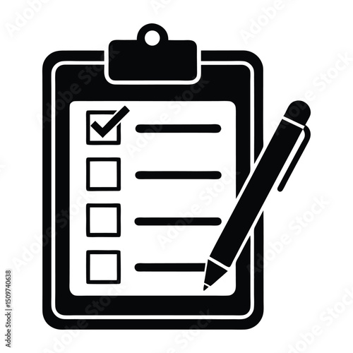 Checklist clipboard with pen icon white graphics isolated on white background