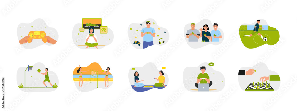 Naklejka premium Games illustration set. Flat vector illustration concept.