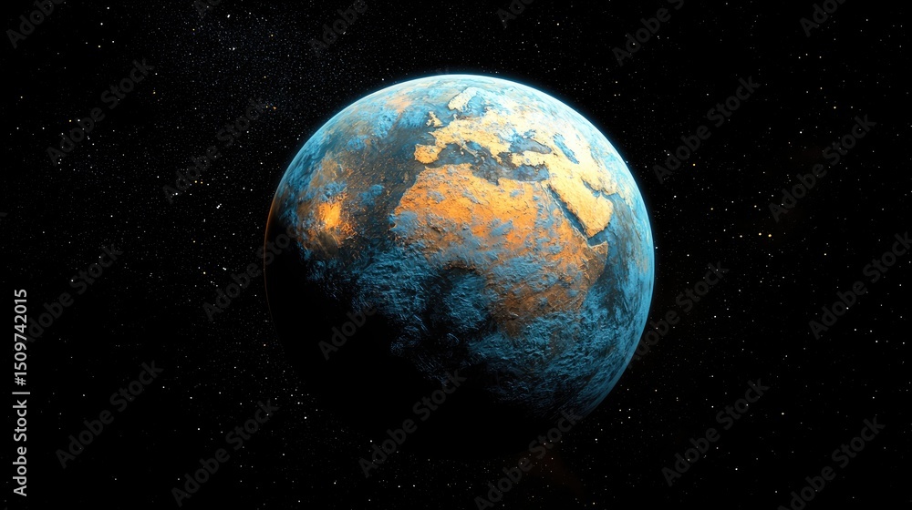 Naklejka premium Simulated planet Earth in space, detailed and vibrant.