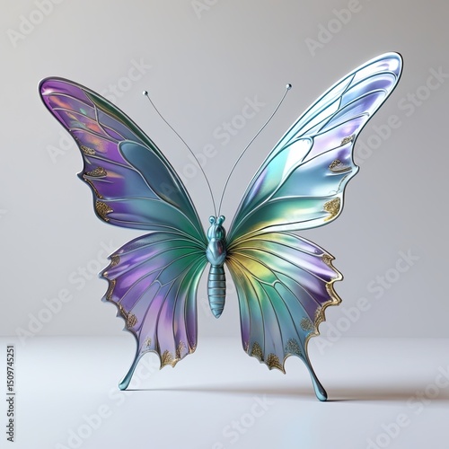 Exquisite Ornate Butterfly with Iridescent Wings and Golden Accents