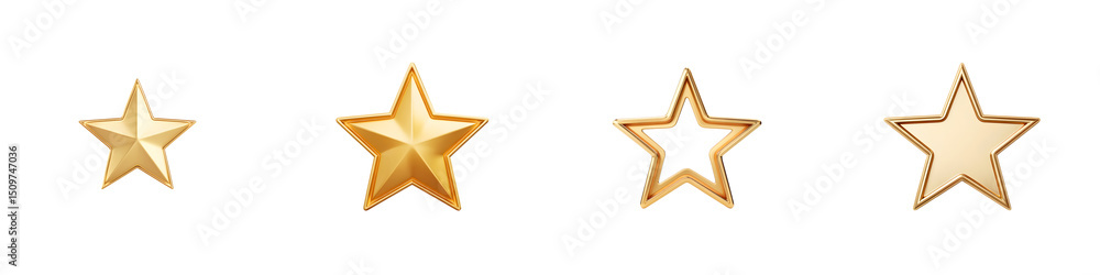 Golden stars in various sizes and styles, showcasing an elegant design, ideal for ratings, reviews, or decorative purposes in a modern, minimalist theme. Golden stars in various sizes and styles, showcasing an elegant design, ideal for ratings, reviews, or decorative purposes in a modern, minimalist theme.