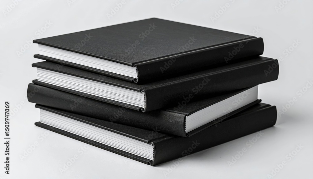 Stacked Black Notebooks With White Stitching Stacked Black Notebooks With White Stitching