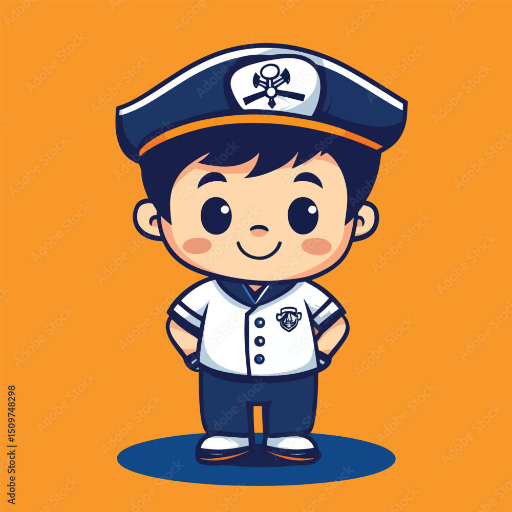 Cheerful Cartoon Boy in a Uniform with a Naval Cap Cheerful Cartoon Boy in a Uniform with a Naval Cap