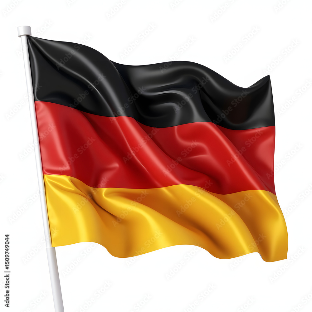 Naklejka premium Germany national flag isolated on white background. High-resolution studio shot with textile texture and soft fabric folds.
