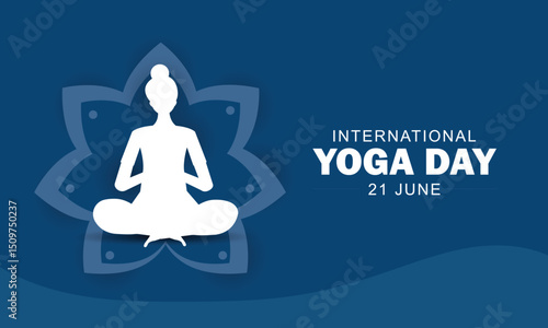International Yoga Day banner. Women meditating in yoga lotus posture
