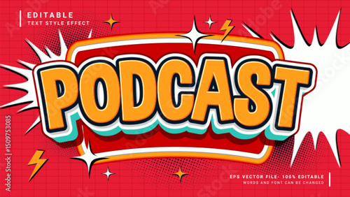 Podcast text effect. Retro and vintage 90s editable text effect style