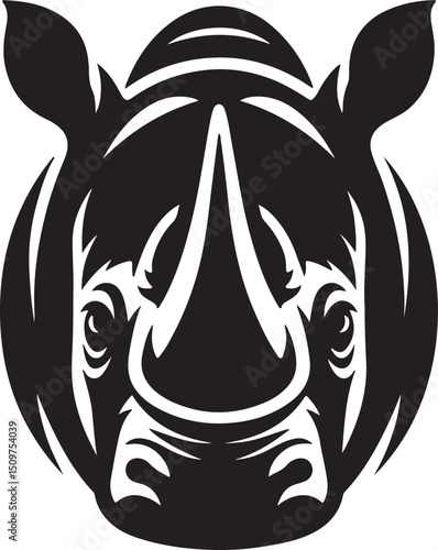 Front Facing Rhinoceros Silhouette with Prominent Horn