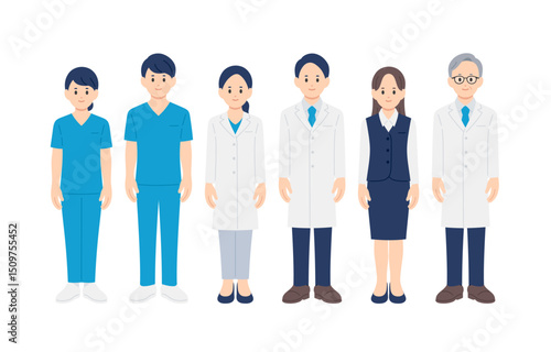 医者･看護師･医療事務の男女全身セット【人物ベクターイラスト素材】