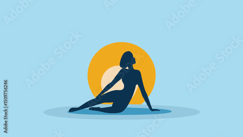 Serene Woman Silhouette Illustration Sun Background Beach Vibes Summer Getaway Ocean Dream Calm Holiday Travel