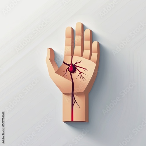 A Stylized Hand with Tree and Blood Drop, Life Concept