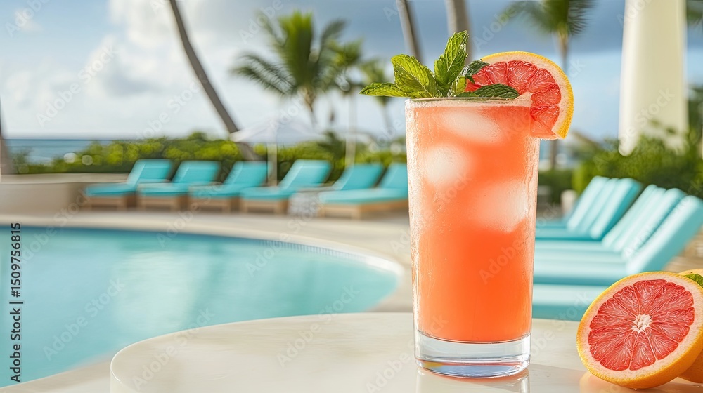 Obraz premium Refreshing grapefruit cocktail by the pool.