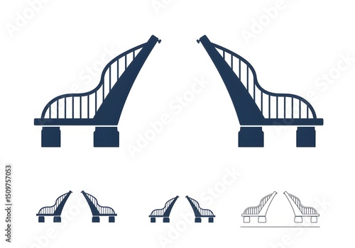 Illustration of a blue drawbridge in an open position with multiple smaller bridge icons below