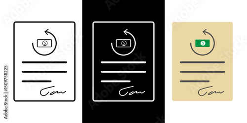 Expense reimbursement claim form icon in outline, dark mode, and color styles, vector illustration of official document used to request repayment for personal or work-related expenses.
